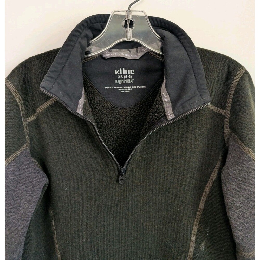 KUHL Kashmira Quarter Zip Fleece Sweater Kids Boys XS 5-6 Green Gorpcore Camping - Picture 4 of 10